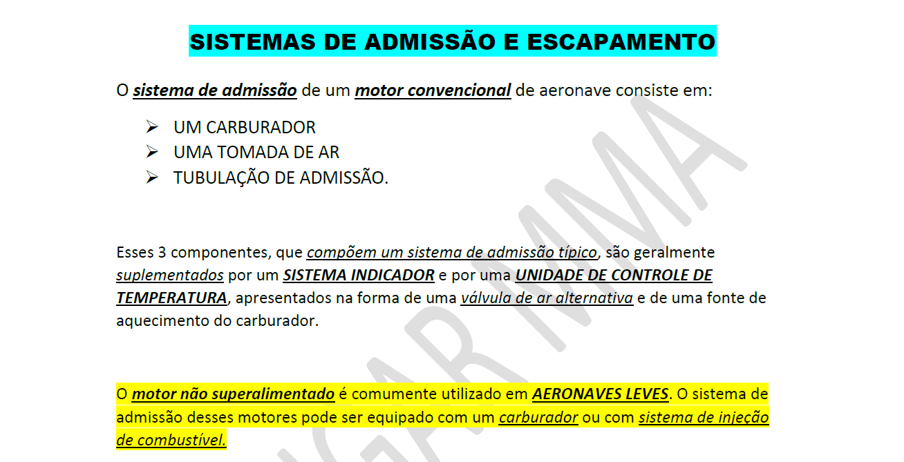 Capa Resumo Sistema de admissão e Escapamento